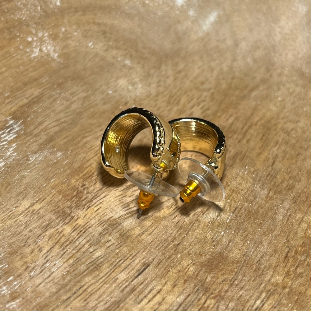Huggie Half Hoop Gold Tone Chunky Earrings - Picture 4 of 9